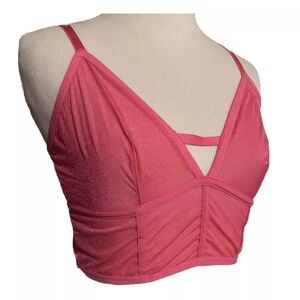Auden Bright Pink Unlined Long Line Bralette, Size Medium, Semi Sheer, Worn Once